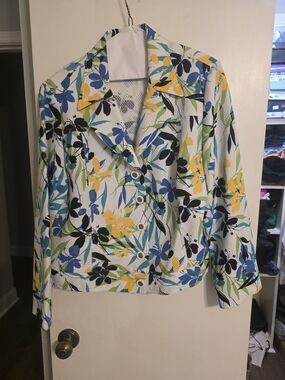 Requirements Floral Jacket in Blue, Green, Yellow, Black on White